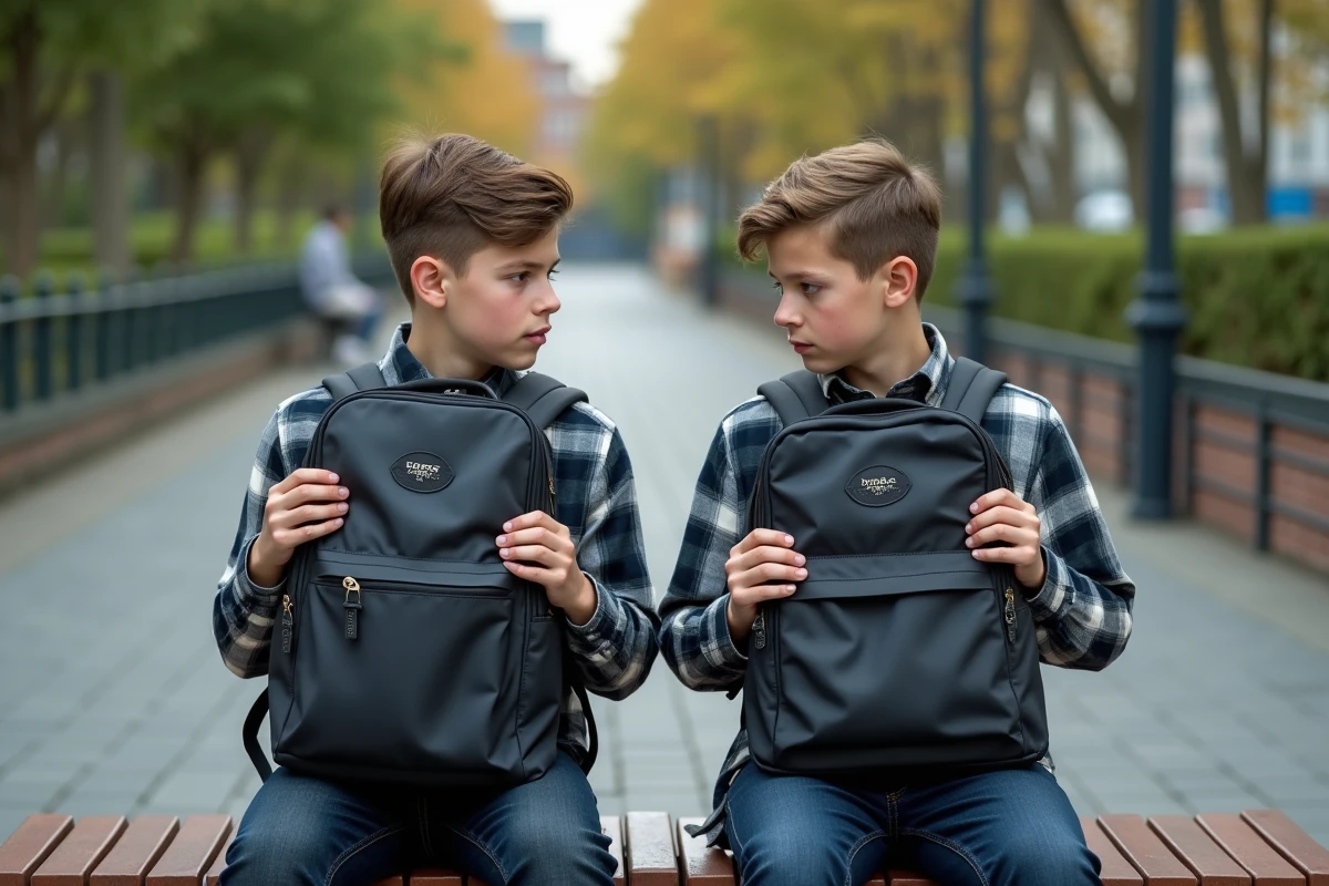 Adolescent compare deux sacs à dos en plein air