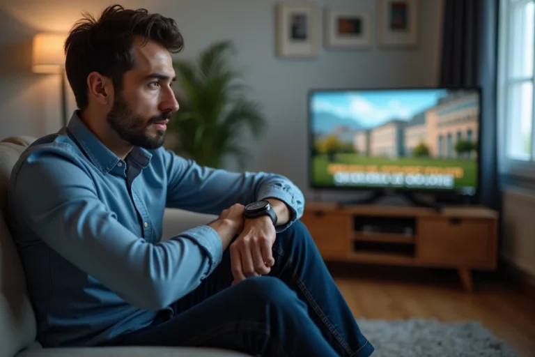 Homme détendu regardant la télévision à la maison