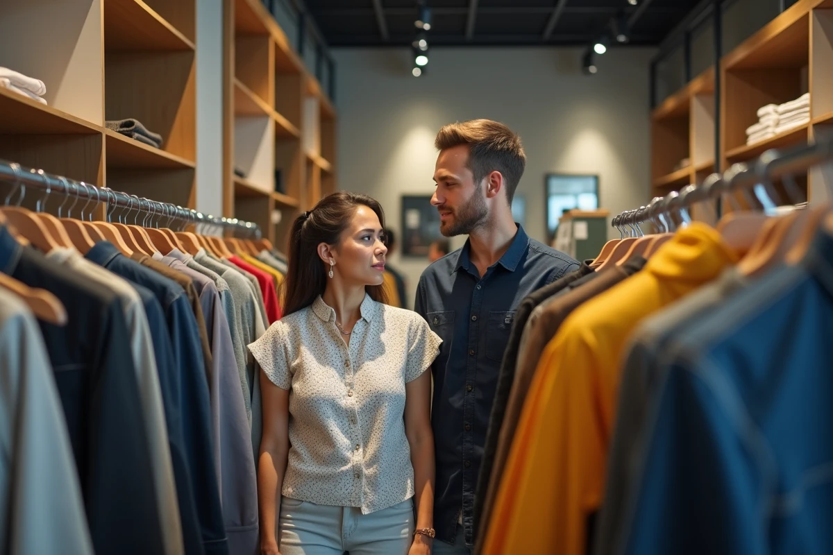 Un jeune couple dans une boutique de vêtements moderne