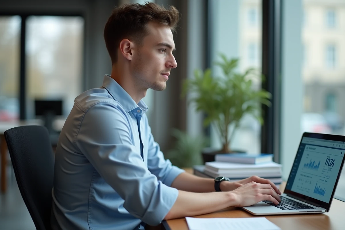 Jeune homme français consulte son dashboard bancaire